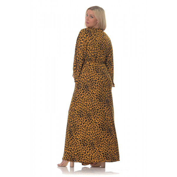 Plus Size Leopard Κρουαζέ Φόρεμα -Κίτρινο