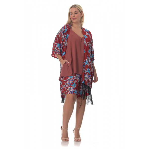 Plus Size Floral Βερμούδα – Kόκκινη 