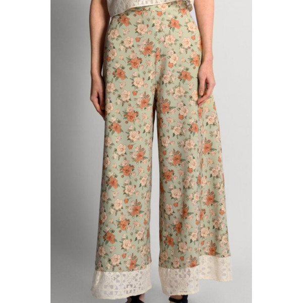 Magnolia Trousers - Παντελόνα Floral Βεραμάν