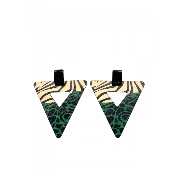 Σκουλαρίκια Τρίγωνο Zebra - Πράσινο 