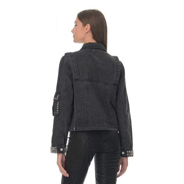 Jacket Jean Με Τρουκς Και Στρας - Μαύρο