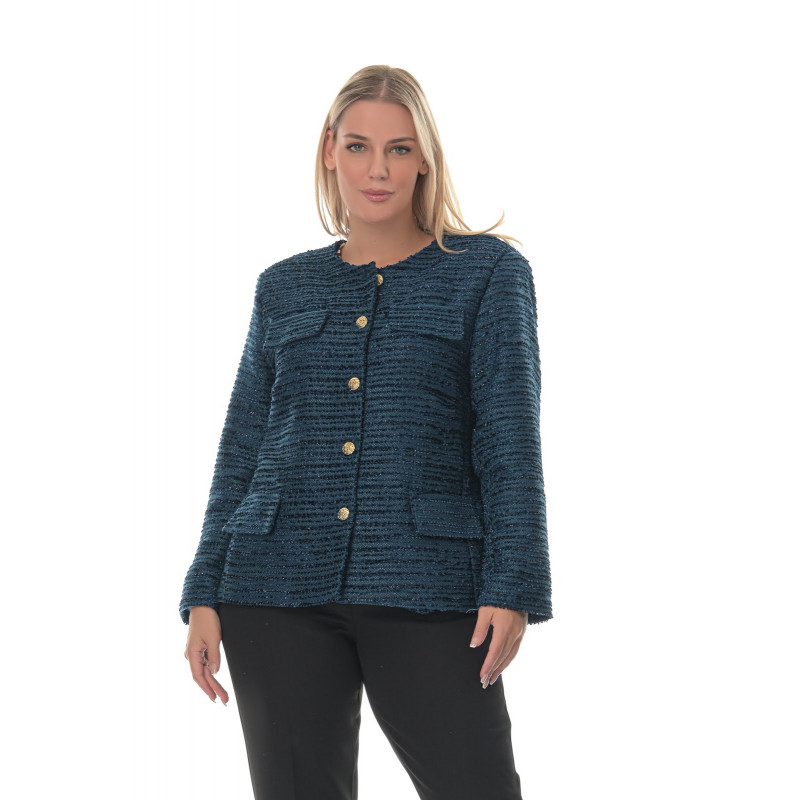 Plus Size Σακάκι Tweed - Μπλε