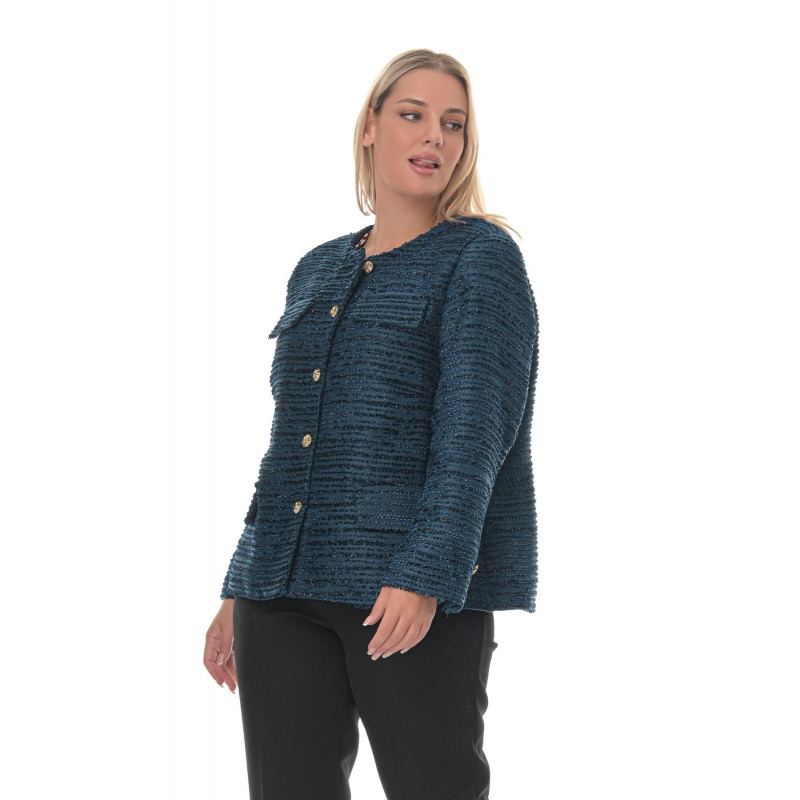 Plus Size Σακάκι Tweed - Μπλε