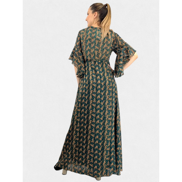 Φόρεμα/Κιμονό Με Λαχούρια - Πράσινο