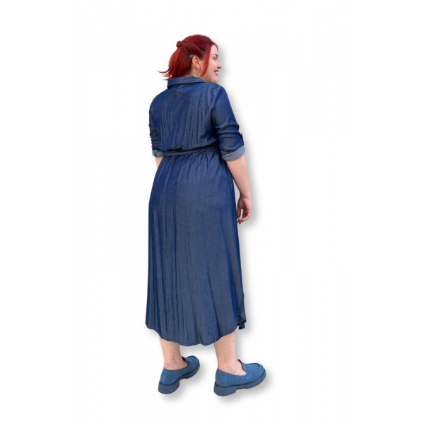 Plus Size Jean Σεμιζιέ Φόρεμα - Μπλε