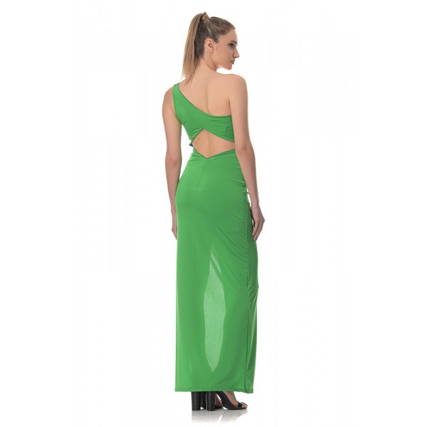 Φόρεμα Maxi Σατινέ Με Κοψίματα - Πράσινο 