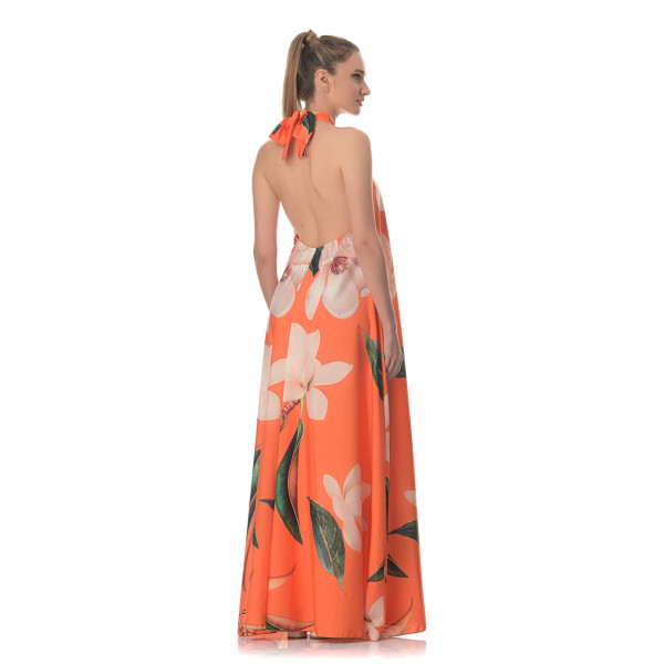 Φόρεμα Maxi Floral - Πορτοκαλί