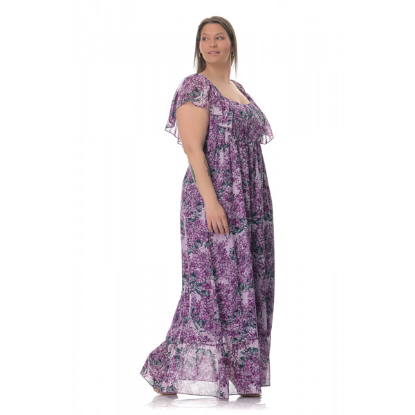 Plus Size Φόρεμα Maxi Floral - Μωβ