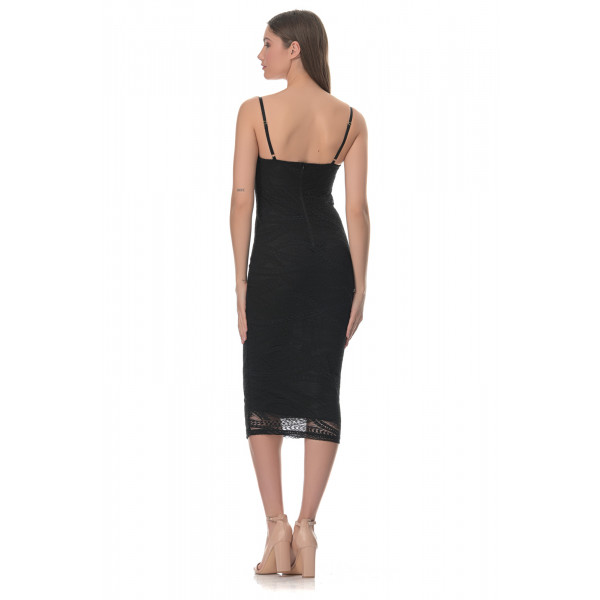 Φόρεμα Δαντέλα Midi - Μαύρο
