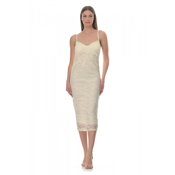 Φόρεμα Δαντέλα Midi - Λευκό