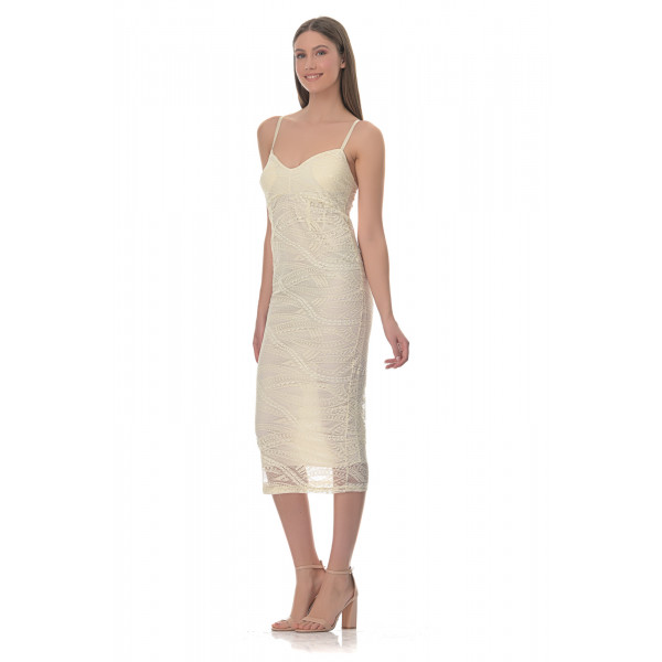 Φόρεμα Δαντέλα Midi - Λευκό