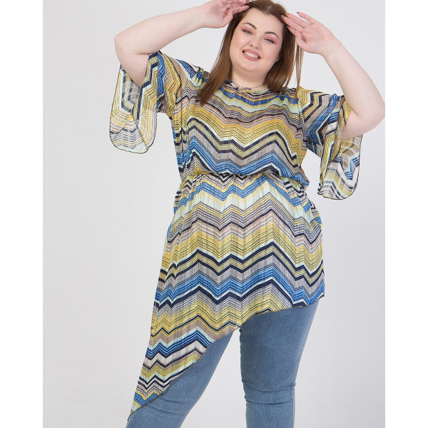 Plus Size Tunic Ασύμμετρη - Κίτρινη (Εμπριμέ) 