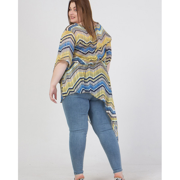 Plus Size Tunic Ασύμμετρη - Κίτρινη (Εμπριμέ) 