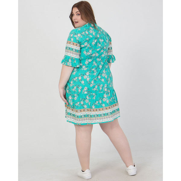 Plus Size Φόρεμα Floral - Βεραμάν