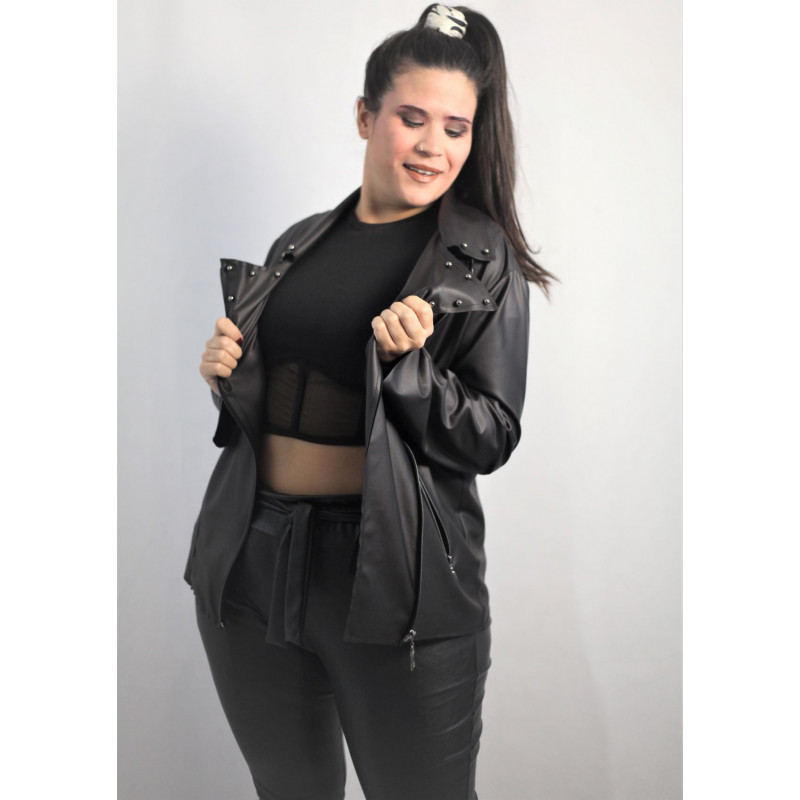 Plus Size Jacket Δερμάτινο - Μαύρο