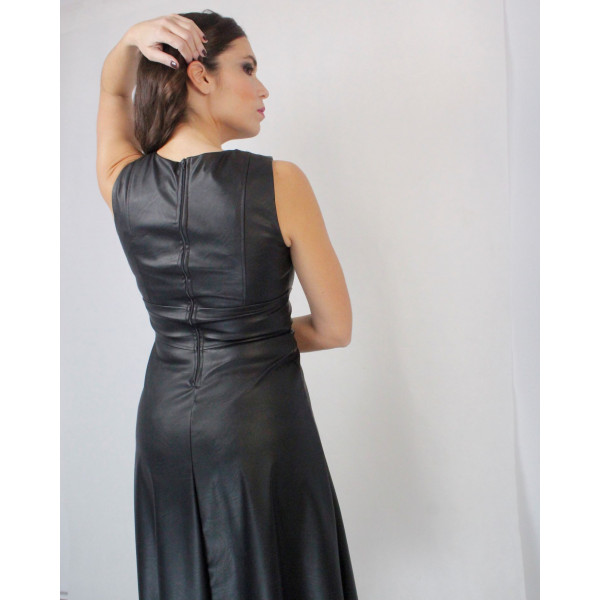 Φόρεμα Δέρμα Αμάνικο - Μαύρο