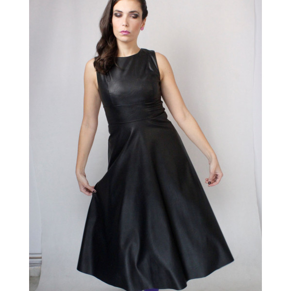 Φόρεμα Δέρμα Αμάνικο - Μαύρο