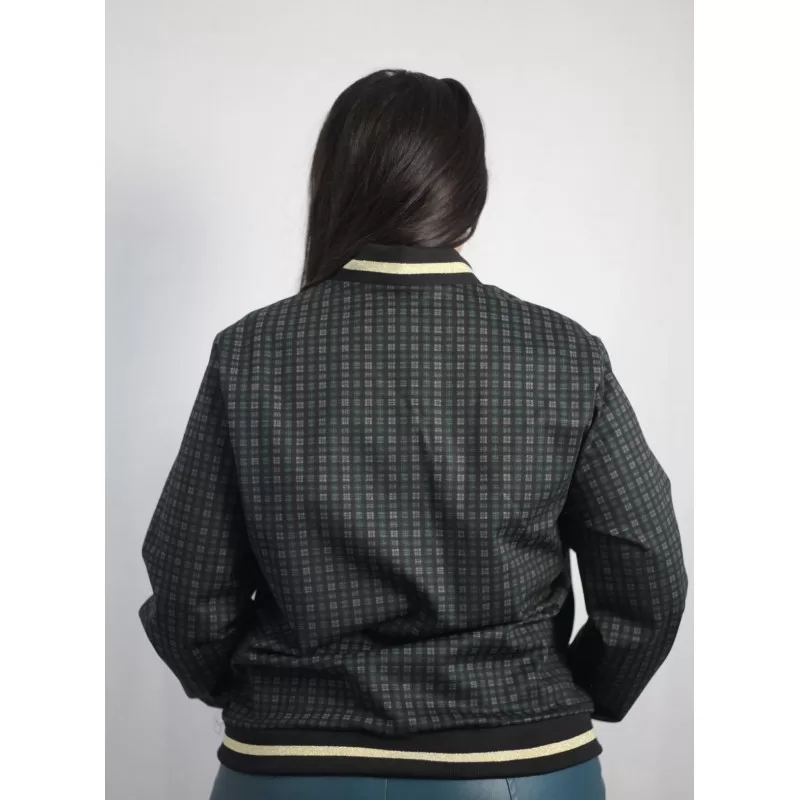 Plus Size Καρό Jacket Bomber - Κυπαρισσί Plus Size Καρό Jacket Bomber - Κυπαρισσί