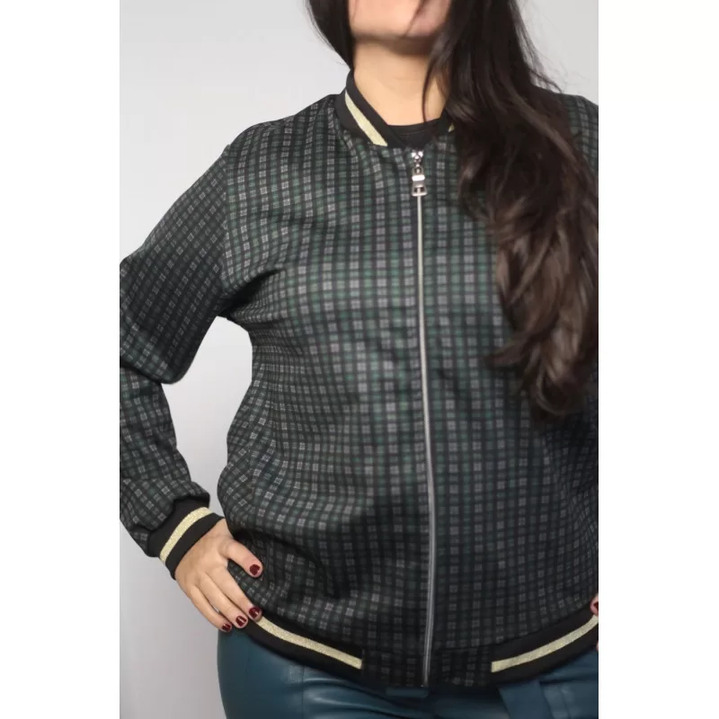 Plus Size Καρό Jacket Bomber - Κυπαρισσί Plus Size Καρό Jacket Bomber - Κυπαρισσί