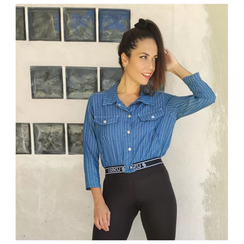 Jacket Jean Ριγέ - Μπλε Jacket Jean Ριγέ - Μπλε