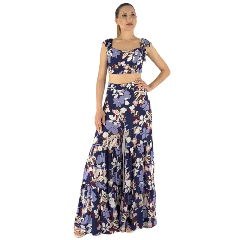 Set Παντελόνα/Crop Top Floral - Μωβ Set Παντελόνα/Crop Top Floral - Μωβ