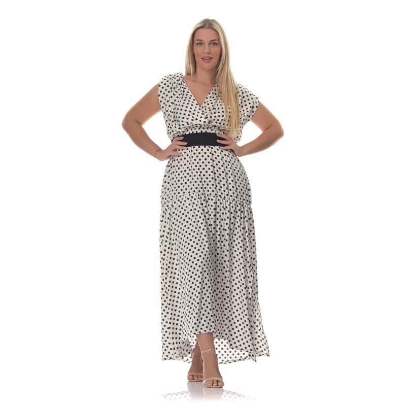 Plus Size Φόρεμα Πουά – Λευκό
