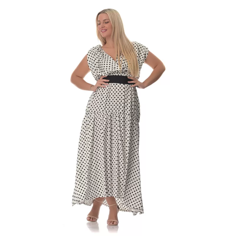 Plus Size Φόρεμα Πουά – Λευκό