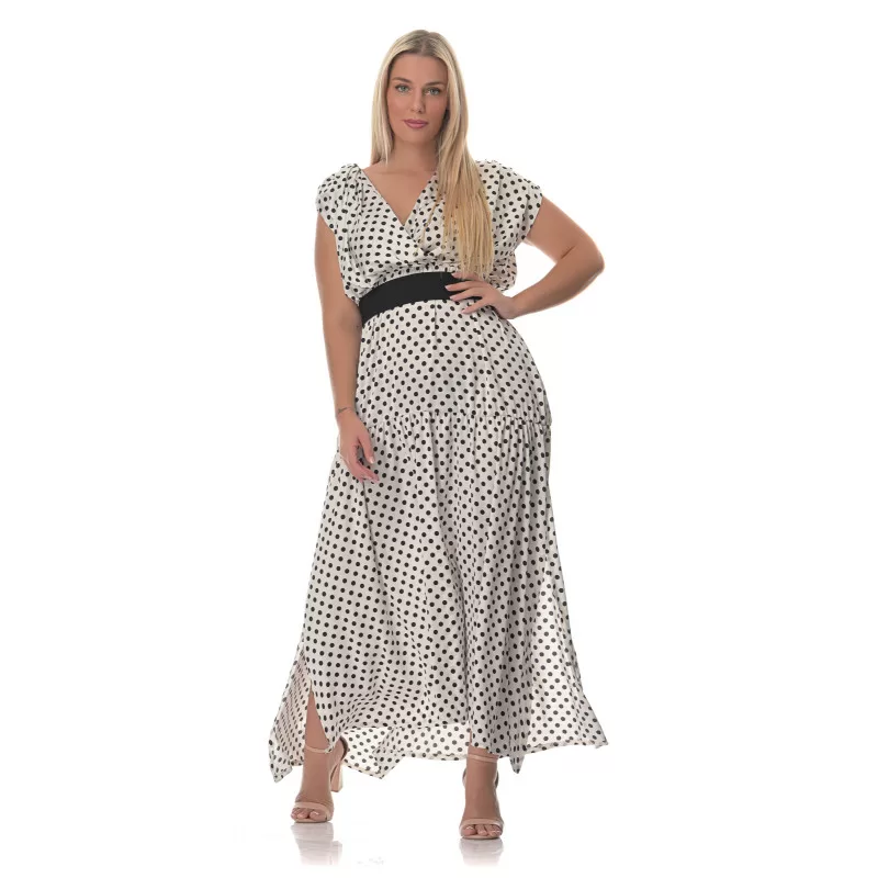 Plus Size Φόρεμα Πουά – Λευκό