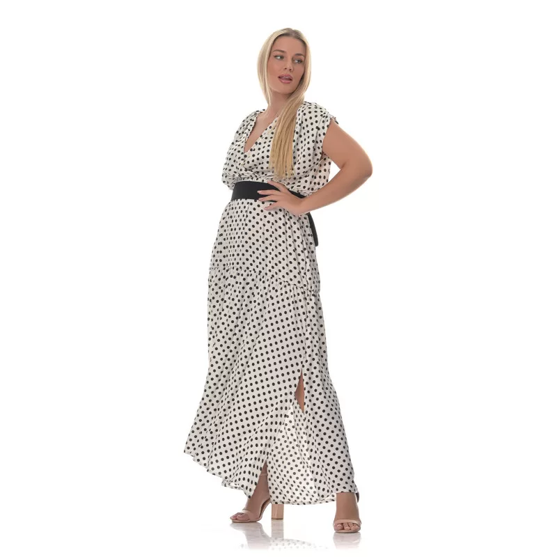 Plus Size Φόρεμα Πουά – Λευκό