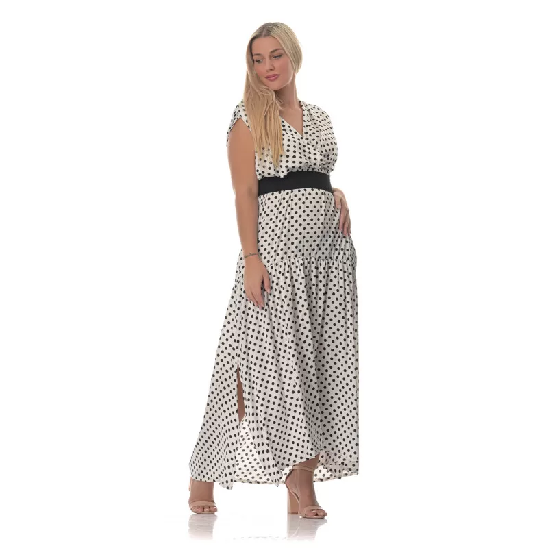 Plus Size Φόρεμα Πουά – Λευκό