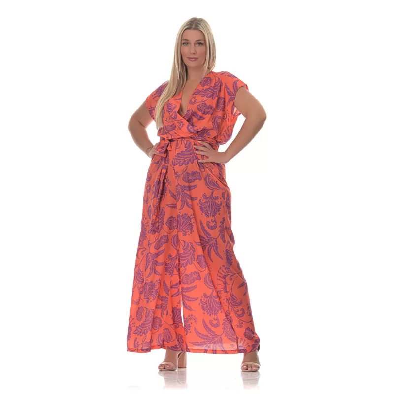 Plus Size Floral Ολόσωμη Φόρμα -Κοραλί Plus Size Floral Ολόσωμη Φόρμα -Κοραλί