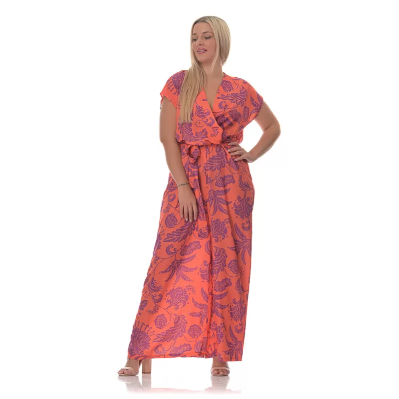 Plus Size Floral Ολόσωμη Φόρμα -Κοραλί Plus Size Floral Ολόσωμη Φόρμα -Κοραλί