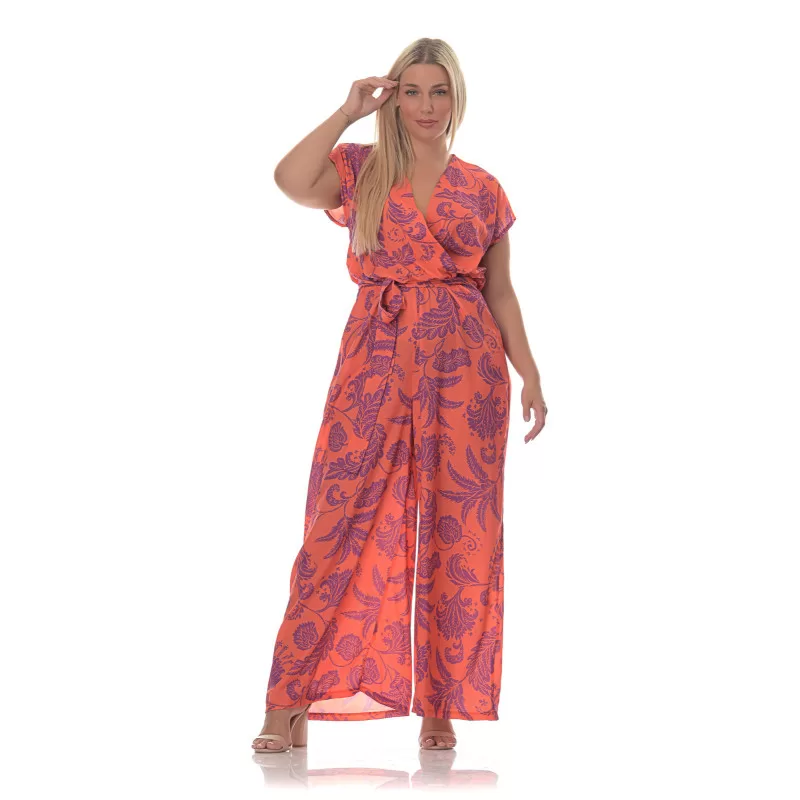 Plus Size Floral Ολόσωμη Φόρμα -Κοραλί Plus Size Floral Ολόσωμη Φόρμα -Κοραλί