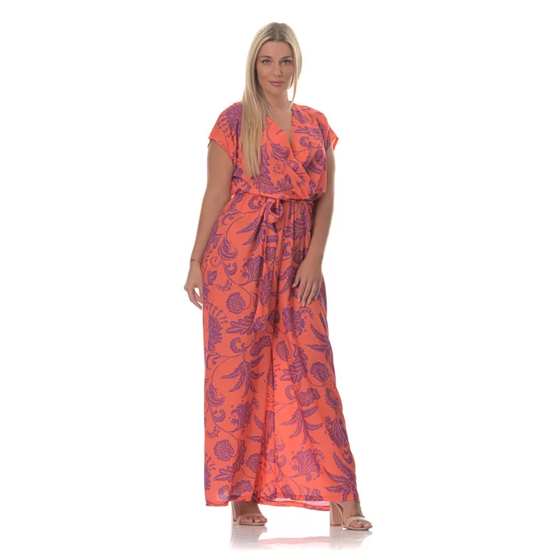 Plus Size Floral Ολόσωμη Φόρμα -Κοραλί Plus Size Floral Ολόσωμη Φόρμα -Κοραλί