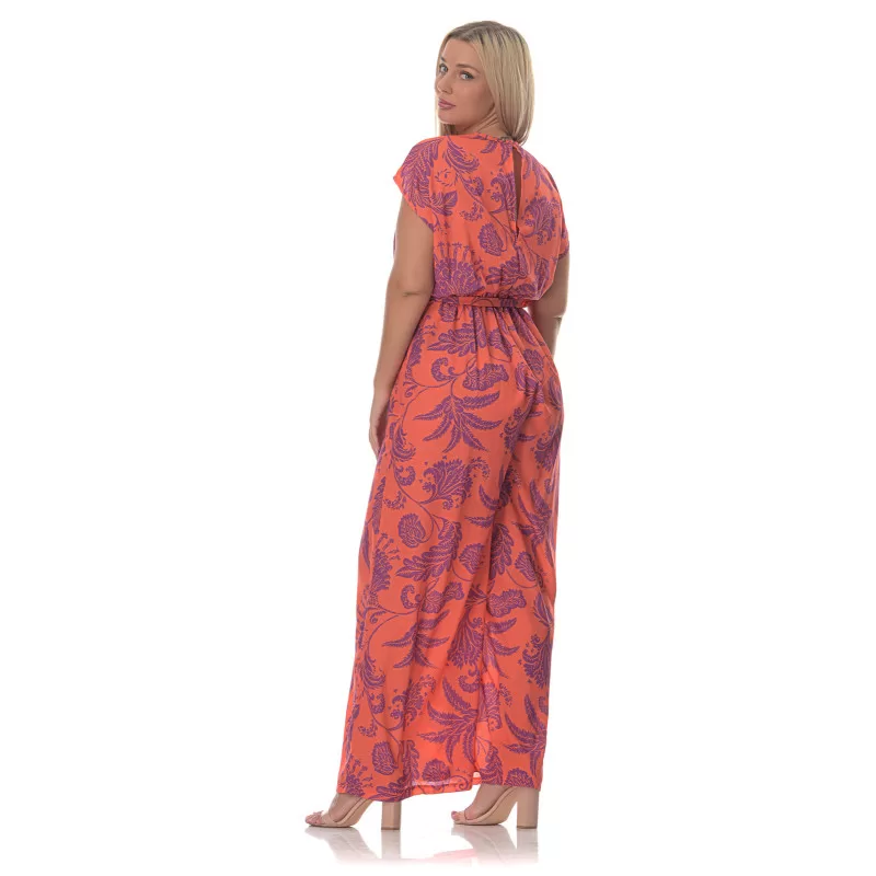 Plus Size Floral Ολόσωμη Φόρμα -Κοραλί Plus Size Floral Ολόσωμη Φόρμα -Κοραλί
