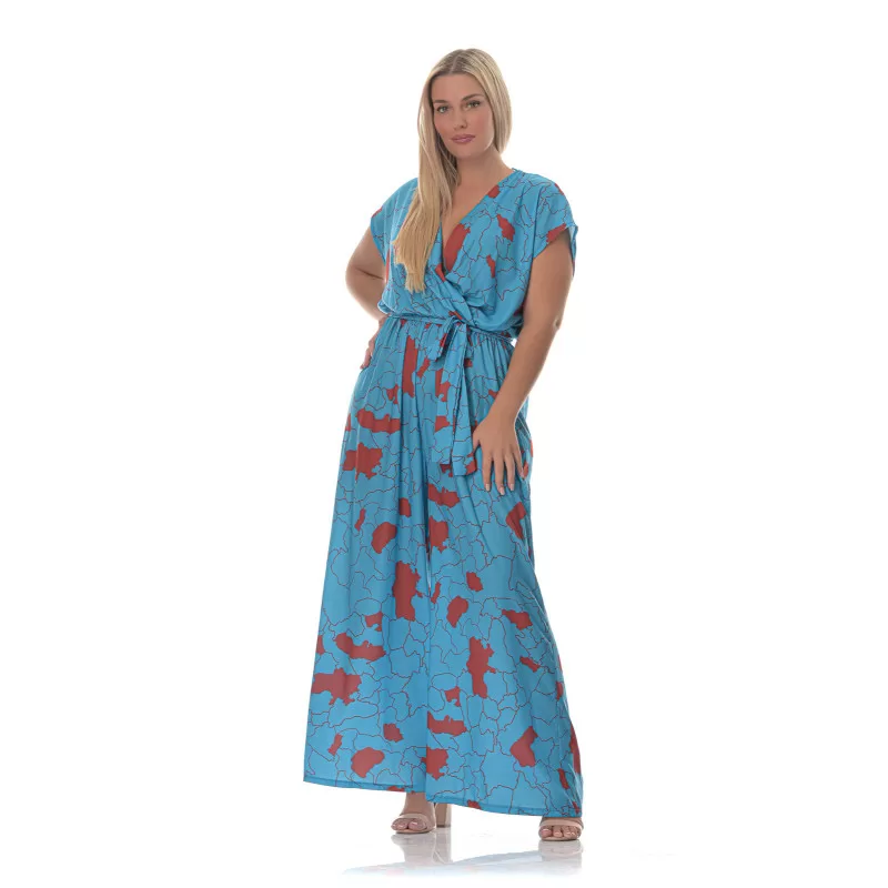 Plus size Εμπριμέ ολόσωμη φόρμα -Μπλε Plus size Εμπριμέ ολόσωμη φόρμα -Μπλε