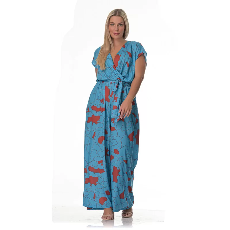 Plus size Εμπριμέ ολόσωμη φόρμα -Μπλε Plus size Εμπριμέ ολόσωμη φόρμα -Μπλε