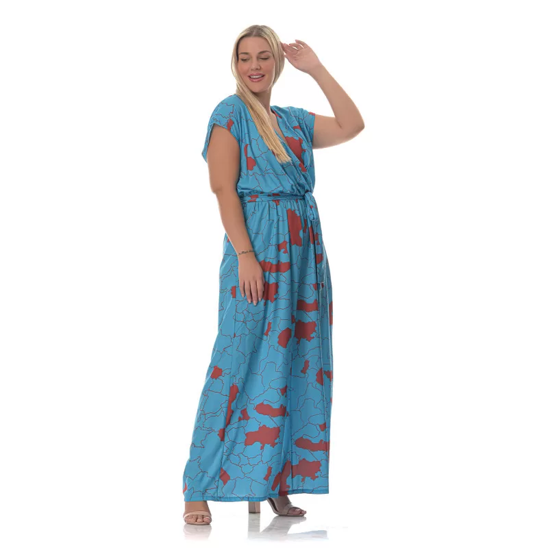 Plus size Εμπριμέ ολόσωμη φόρμα -Μπλε Plus size Εμπριμέ ολόσωμη φόρμα -Μπλε