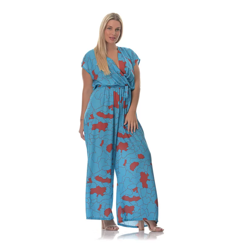 Plus size Εμπριμέ ολόσωμη φόρμα -Μπλε Plus size Εμπριμέ ολόσωμη φόρμα -Μπλε