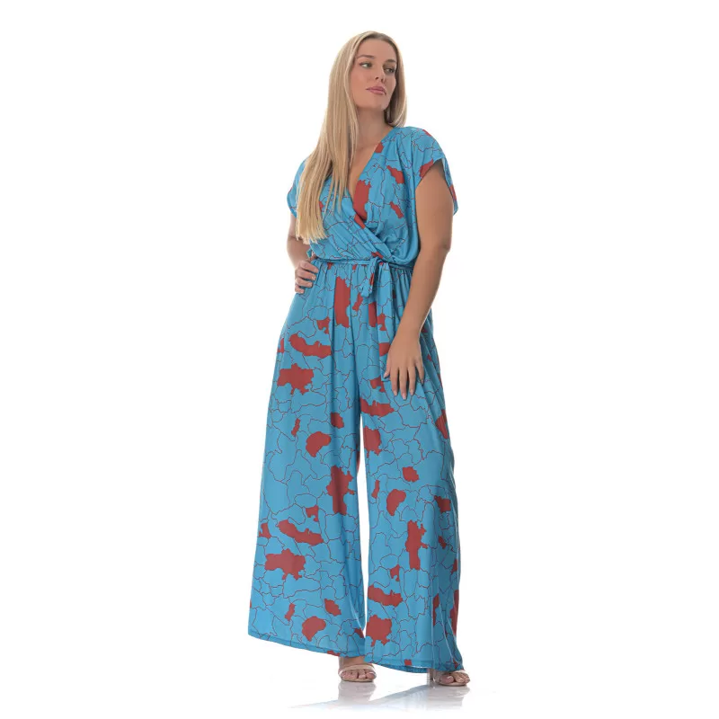 Plus size Εμπριμέ ολόσωμη φόρμα -Μπλε Plus size Εμπριμέ ολόσωμη φόρμα -Μπλε