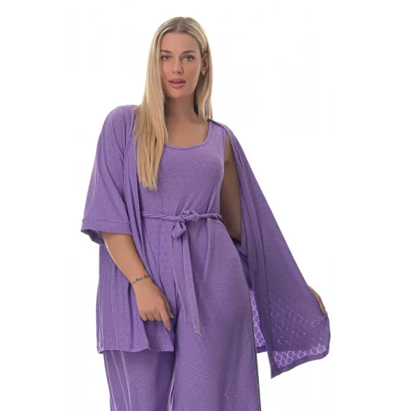 Plus Size Κιμονό Κεντητό – Mωβ