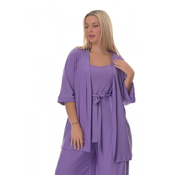Plus Size Κιμονό Κεντητό – Mωβ