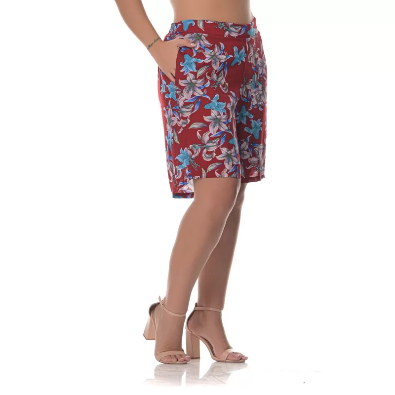 Plus Size Floral Βερμούδα – Kόκκινη Plus Size Floral Βερμούδα – Kόκκινη