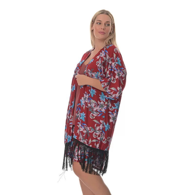 Plus size Floral κιμονό με κρόσια – Kόκκινο Plus size Floral κιμονό με κρόσια – Kόκκινο