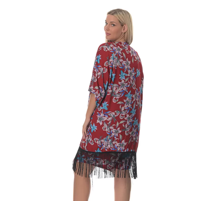 Plus size Floral κιμονό με κρόσια – Kόκκινο Plus size Floral κιμονό με κρόσια – Kόκκινο