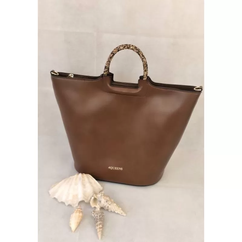 Tote Bag Με Χερούλι Φίδι - Καφέ Tote Bag Με Χερούλι Φίδι - Καφέ