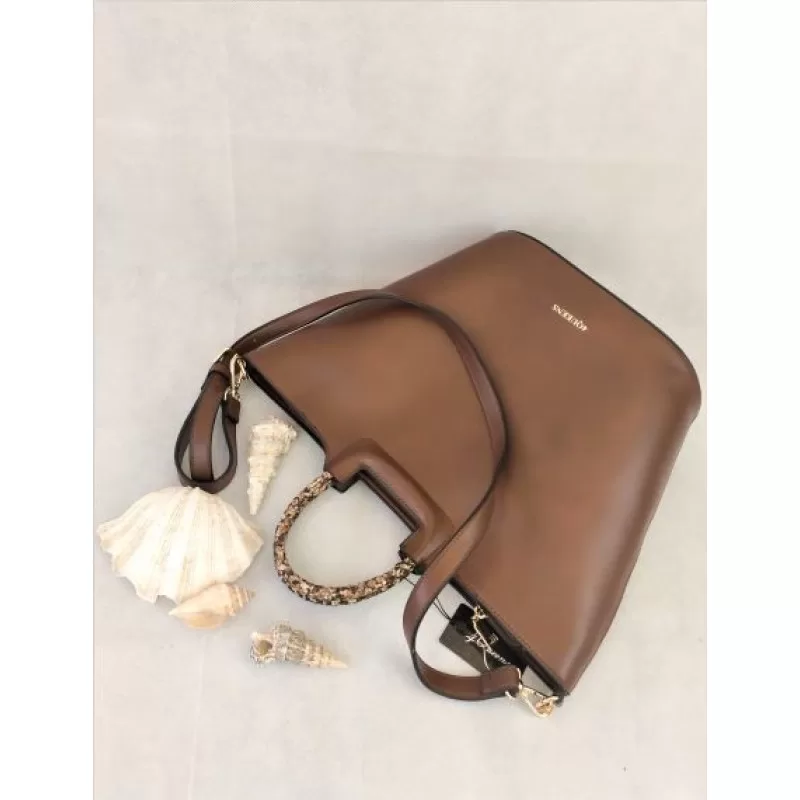 Tote Bag Με Χερούλι Φίδι - Καφέ Tote Bag Με Χερούλι Φίδι - Καφέ