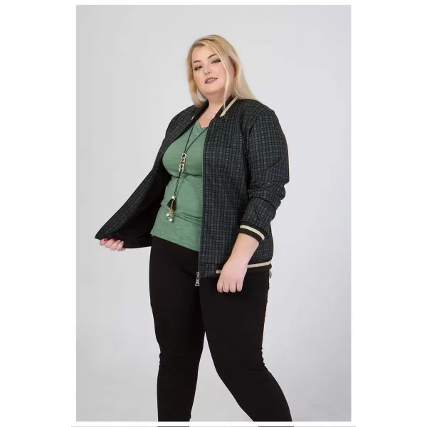 Plus Size Καρό Jacket Bomber - Κυπαρισσί
