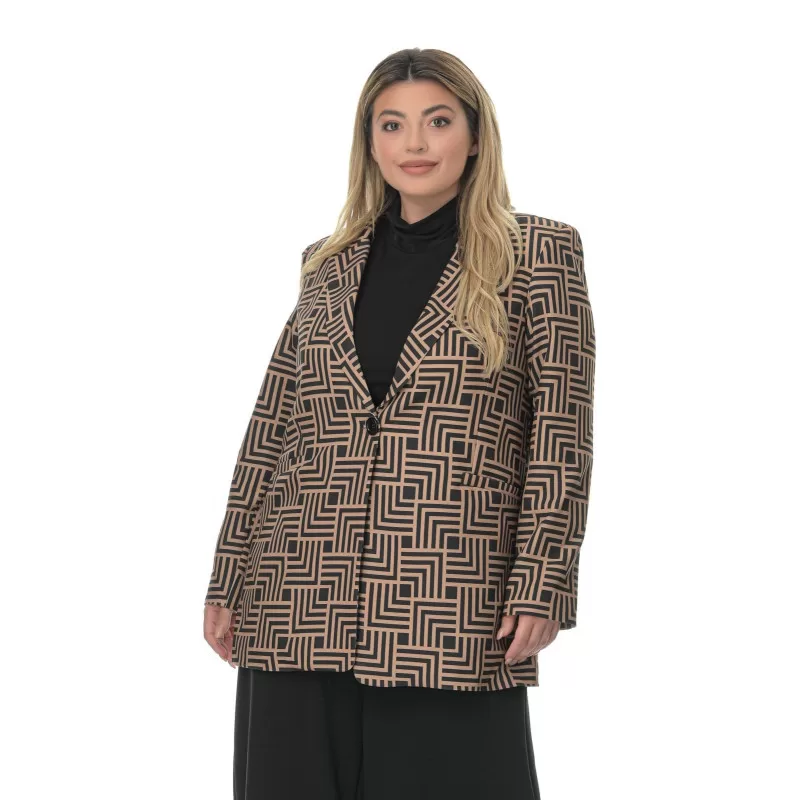 Plus Size Σακάκι Λαβύρινθος - Καφέ Plus Size Σακάκι Λαβύρινθος - Καφέ