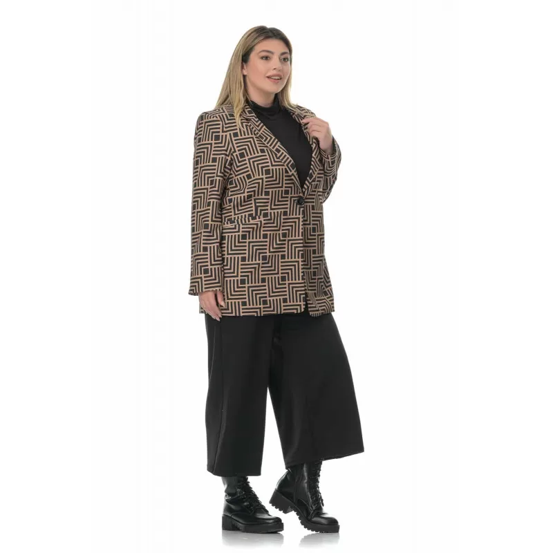 Plus Size Σακάκι Λαβύρινθος - Καφέ Plus Size Σακάκι Λαβύρινθος - Καφέ